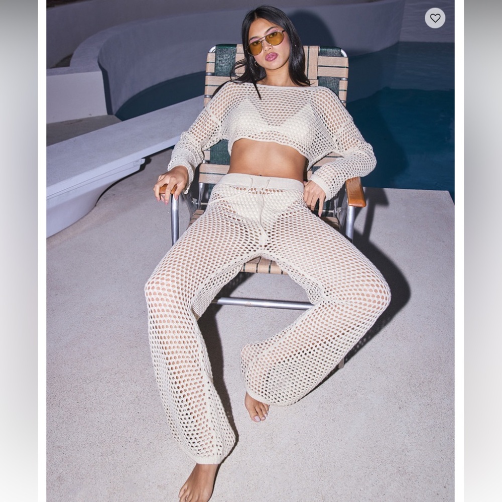 Women's Cream Crochet Pants